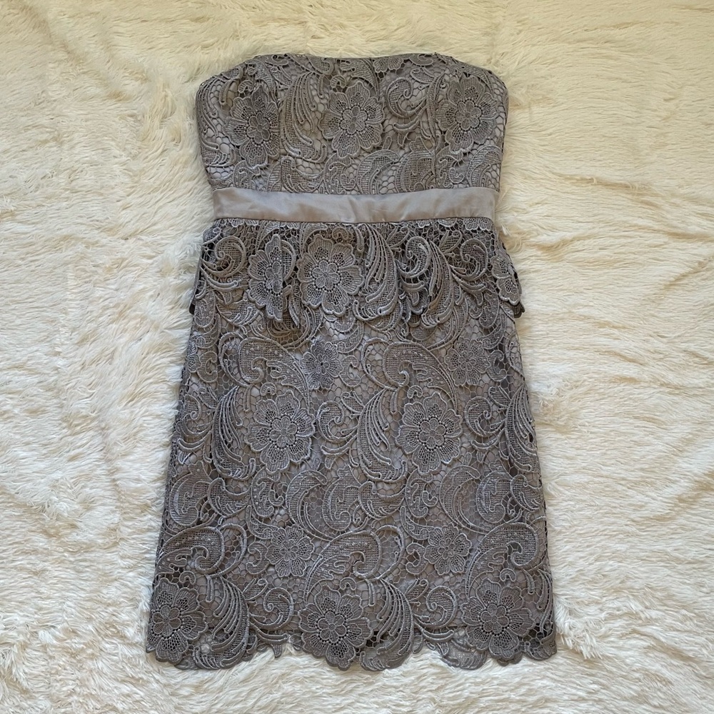 🩶New Adrianna Papell Strapless Lace Dress in Gray. Measurements in pictures. - Picture 5 of 14